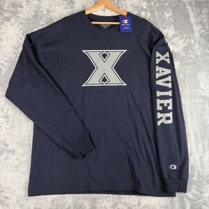 XAVIER Champion Shirt Mens 2XL Blue Crew Neck Tee 100% Cotton Long Sleeve -NWT